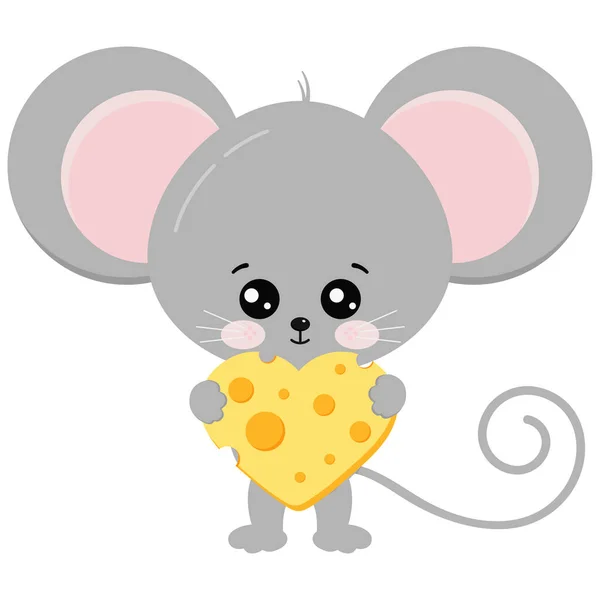 Симпатичные Мышь Сердце Форме Кусочка Сыра Лапы Векторной Иллюстрации Смешные — стоковый вектор
