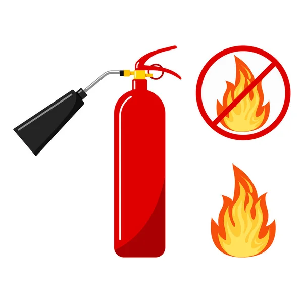 Красный Огнетушитель Иконой Силуэта Сопла Огнем Пожарного Знака Открытого Пламени — стоковый вектор
