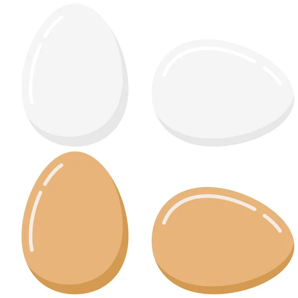 白い背景に卵のアイコンが隔離されています 新鮮で茹でた白と薄茶色の鳥の卵が横になり ベクトルフラットデザインイラストを立つ 鶏の卵の朝食のコンセプト イースター休暇のテンプレート — ストックベクタ
