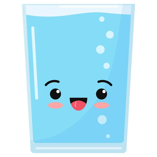 Verre Eau Mignon Kawaii Emoji Icône Personnage Dans Style Dessin — Image vectorielle