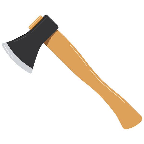 Иконка топора выделена на белом фоне. Деревянная рукоятка топора и металлическое лезвие. Элемент для деревообрабатывающей или лесозаготовительной эмблемы или значка. Векторная иллюстрация в стиле плоского дизайна
.