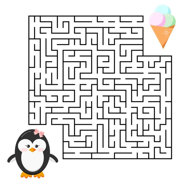 Jogo Labirinto Labirinto Com Bonito Desenho Animado Menina Pinguim Sorvete — Vetor de Stock