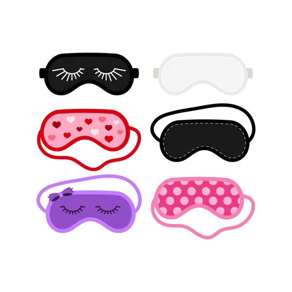 Schlaf-Schönheit-Masken Augenschutz tragen Accessoire-Kollektion - weiß, rosa, schwarz lila Symbol-Set. — Stockvektor