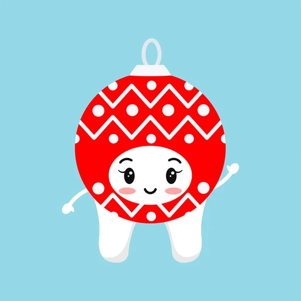Leuke tand in rode kerst bal carnaval kostuum geïsoleerd op witte achtergrond. — Stockvector