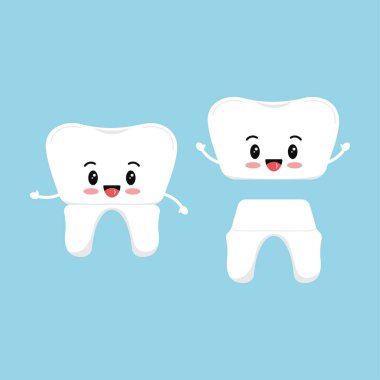 Arkaplanda diş kaplaması simgesi olan şirin dişler izole edilmiş..