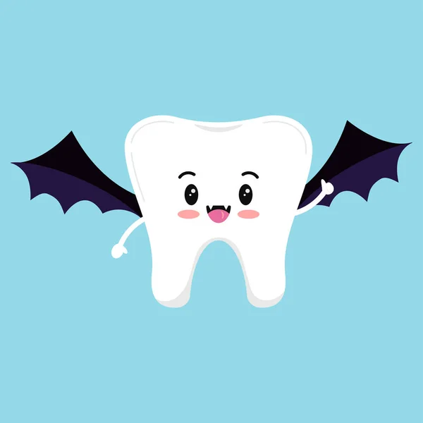 Carino dente in costume da pipistrello vampiro isolato icona vettoriale. — Vettoriale Stock