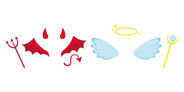 Ángel y diablo o demonio traje atributos icono conjunto aislado sobre fondo blanco. — Vector de stock