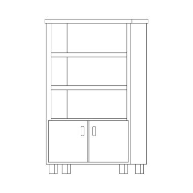 Boş ofis ya da ev dolap hattı resim simgesi beyaz arka planda izole edilmiş. Siyah çizgi kitap rafı - mobilya elementi. Düz dizayn karikatür iç vektör çizimi ve düzenlenebilir vuruş.
