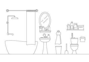 Beyaz arka planda izole edilmiş mobilyalarla samimi banyo iç mekanı.