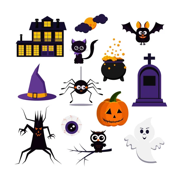 Conjunto de iconos de Halloween feliz aislado sobre fondo blanco. — Vector de stock