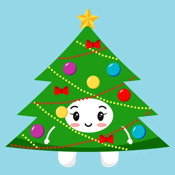 Cute tooth with christmas tree costume. — Stock Vector