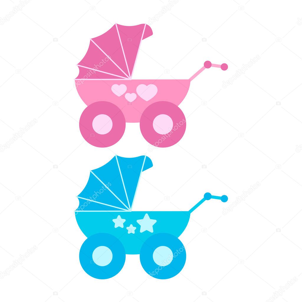 Baby carriage vector icon set isolated on white background.