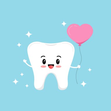 Pembe balonlu, kalp şeklinde ve ışıltılı sevimli dişçi çocuk..