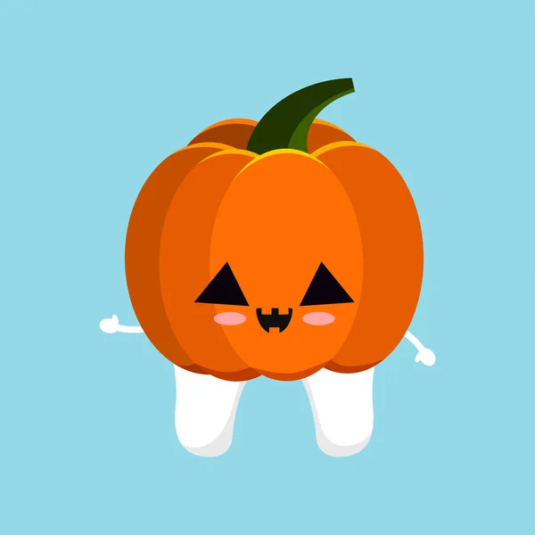 Cute tooth in orange pumpkin costume isolated vector icon. — Stock Vector