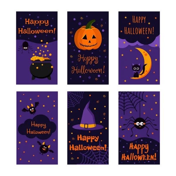 Feliz Halloween tarjeta de felicitación vector colección. — Vector de stock