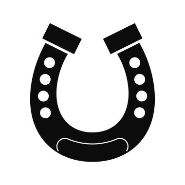 Beyaz arkaplanda siyah at nalı silueti simgesi izole.