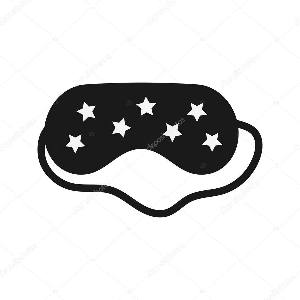 Black eye sleep mask with stars isolated on white background.