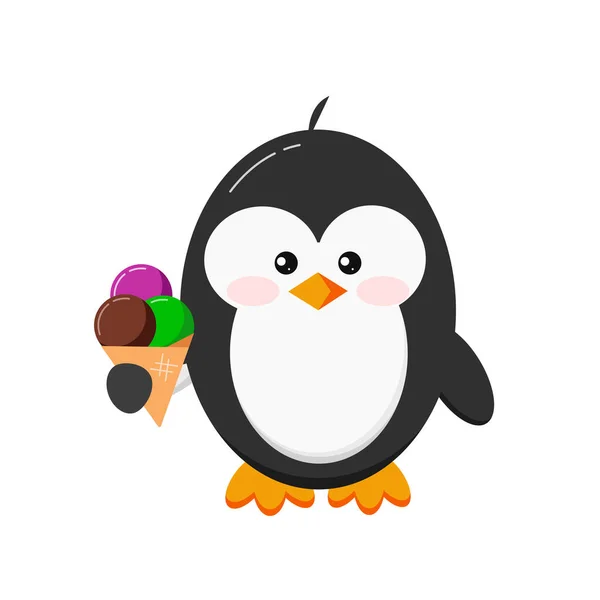 Mignon pingouin avec clip art crème glacée. — Image vectorielle