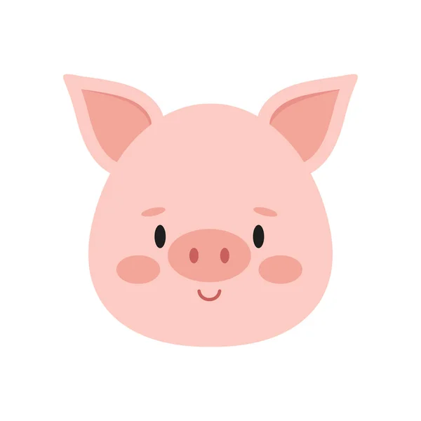 Cute pink pig face isolated on white background. — Stock Vector