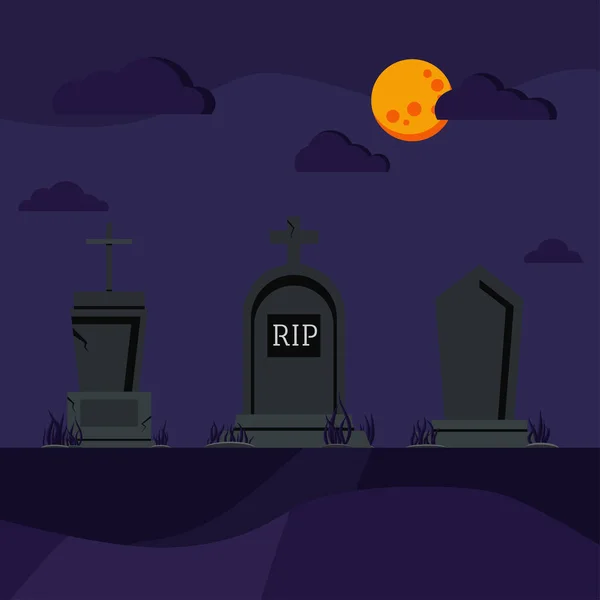 Tumbas de tumbas en el cementerio fondo escénico. — Vector de stock