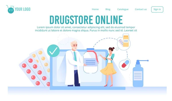 Farmacia online, pagina iniziale di internet drugstore — Vettoriale Stock