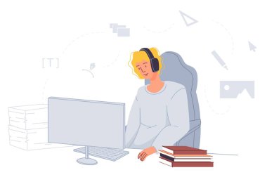 Online tasarım dersi izleyen genç adam