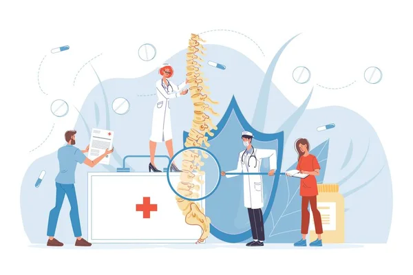 Diagnóstico de enfermedades de columna vertebral, tratamiento del dolor de espalda — Vector de stock