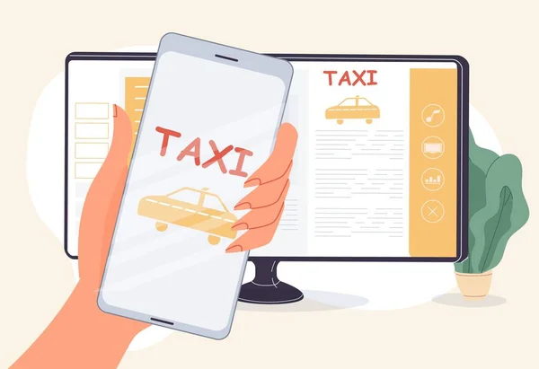 Taxi commander en ligne service application mobile réservation de taxi — Image vectorielle