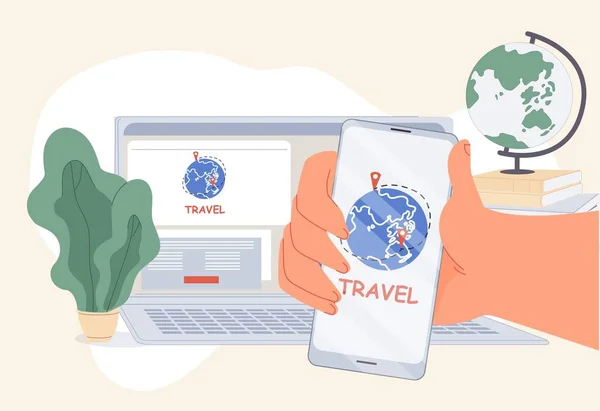 Agência de viagens aplicativo móvel serviço online —  Vetores de Stock