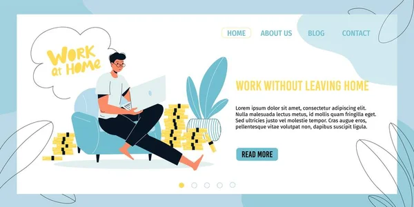 Work without leaving home landing page design — Stock Vector