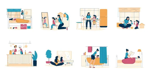 Bonne mère fille passe-temps à la maison scène ensemble — Image vectorielle