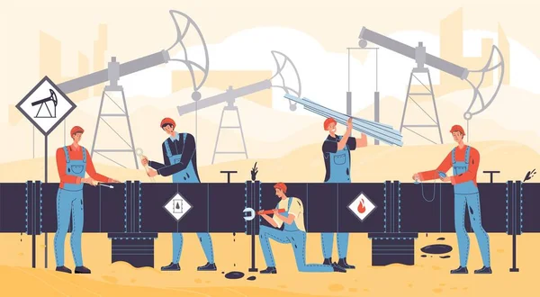 A kőolajvezeték-építkezésen dolgozók — Stock Vector