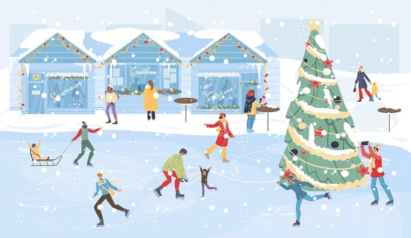 Persone alle vacanze di Natale fiera stagione invernale — Vettoriale Stock