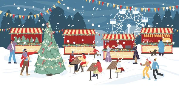 Traditionele wintervakantie nacht kerstmarkt — Stockvector