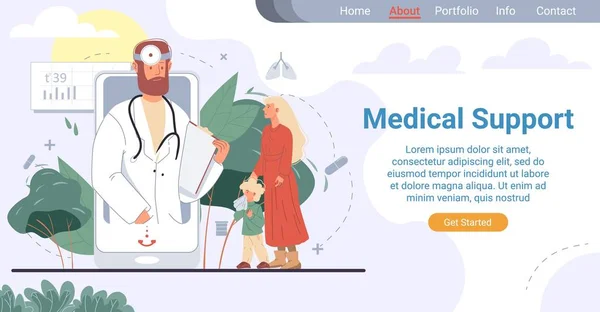 Página de destino de suporte médico pediatra online — Vetor de Stock