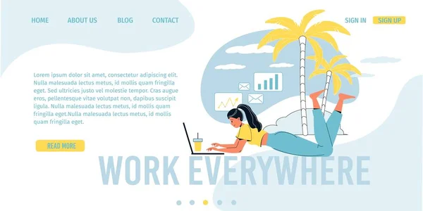 Ufficio freelance ovunque landing page design — Vettoriale Stock