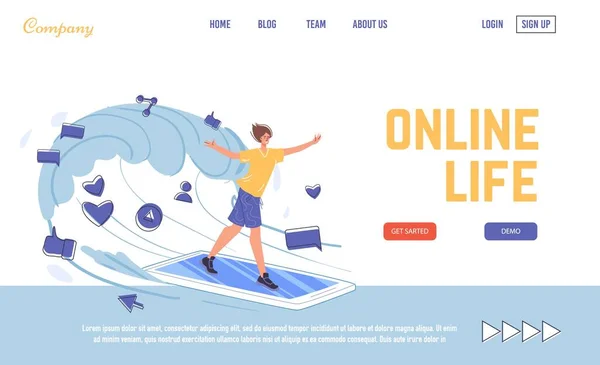 Vida online, landing page de comunicação digital — Vetor de Stock