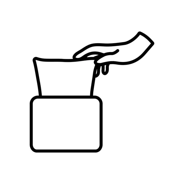 Boîte de tissus et icône de la main, style ligne — Image vectorielle