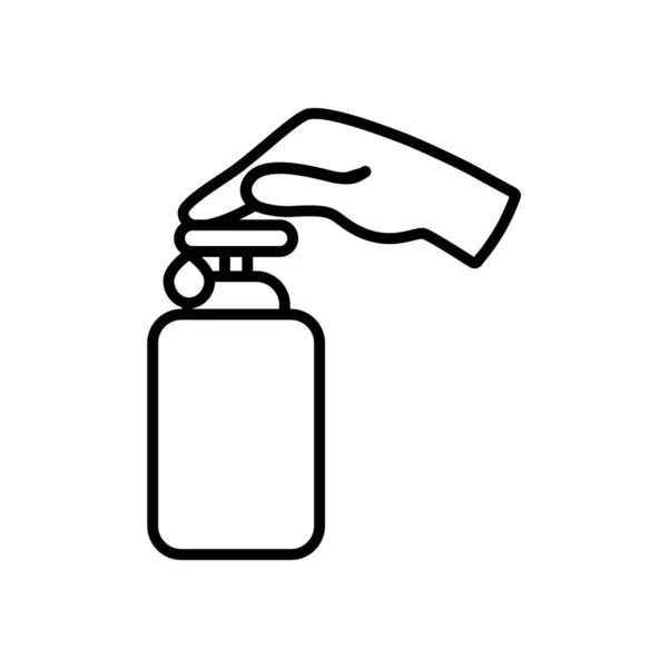 Hand duwen van de zeepfles pictogram, lijn stijl — Stockvector