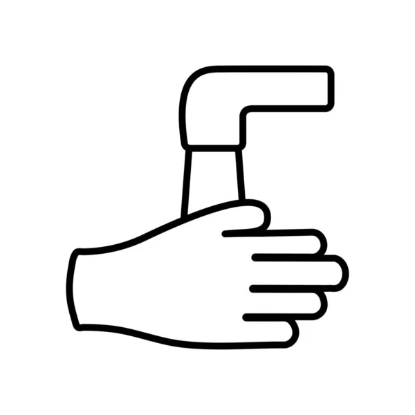 Concept de lavage des mains, robinet d'eau et icône de la main, style ligne — Image vectorielle