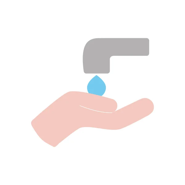 Handwashing concept, water faucet and hand icon, flat style — Stock Vector