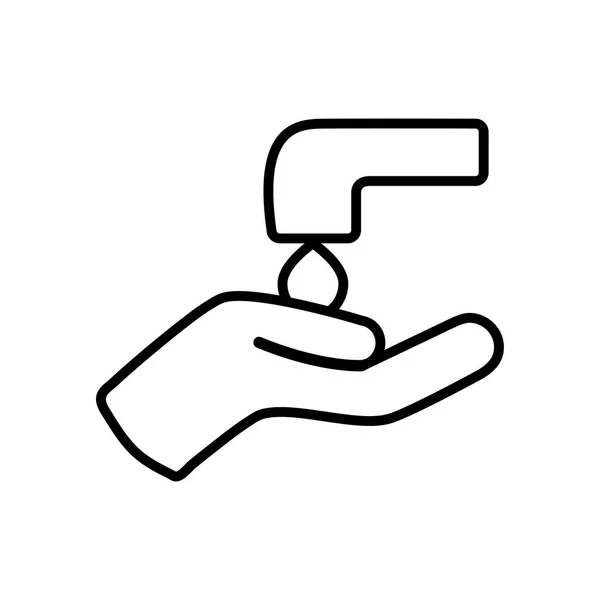 Handwasconcept, waterkraan en handpictogram, lijnstijl — Stockvector