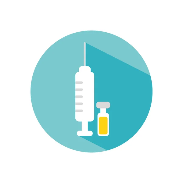 Syringe and medication bottle icon, block style — Stock Vector