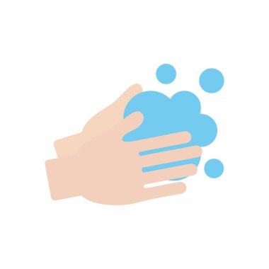 El yıkama konsepti, sabunlu su ikonu olan eller, düz stil.