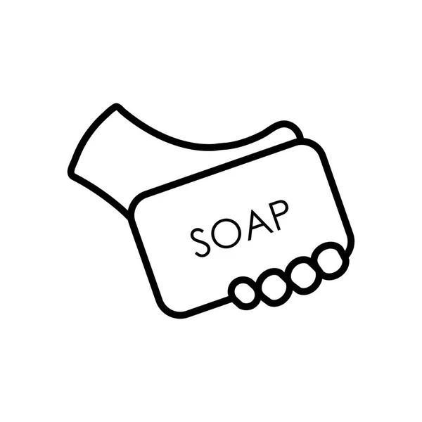 Mano sosteniendo un icono de barra de jabón, estilo de línea — Archivo Imágenes Vectoriales