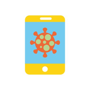 Ekranda koronavirüs sembolü olan akıllı telefon, düz stil