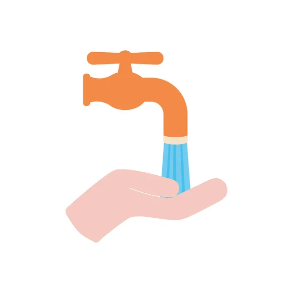 Hand and water faucet icon, flat style — Stock Vector