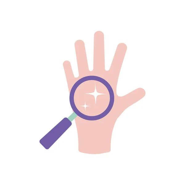 Clean hand and magnifying glass icon, flat style — Stock Vector