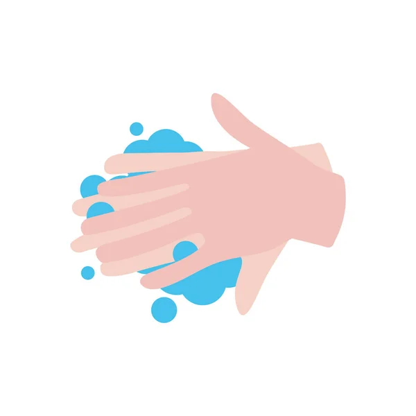 Concept de lavage des mains, mains avec icône de l'eau savonneuse, style plat — Image vectorielle