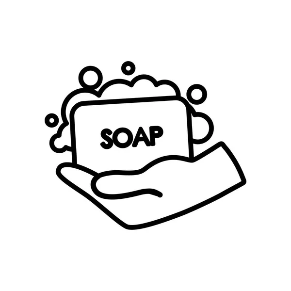 Hand with soap bar icon, line style — Stock Vector
